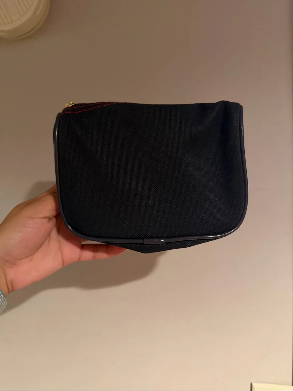 Navy Toiletry Pouch with Red Contrast Stitching